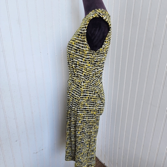 Calvin Klein Green Black Dot Printed Sleeveless Career Sheath Dress Rutched M - Picture 5 of 14